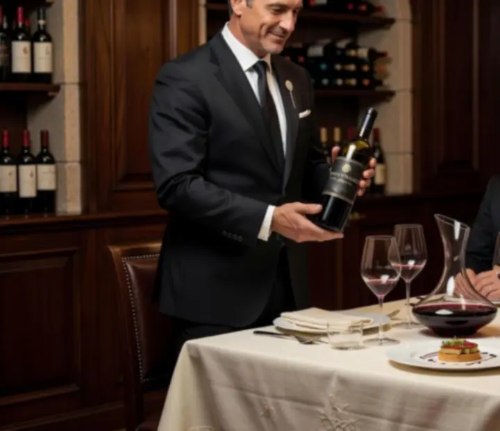 Sommelier prémium borokat kínál VIP vendégeknek elegáns pohárszervizben