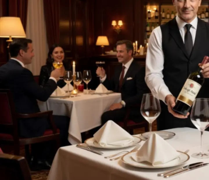 Sommelier borokat és koktélokat szolgál fel elegáns poharakban